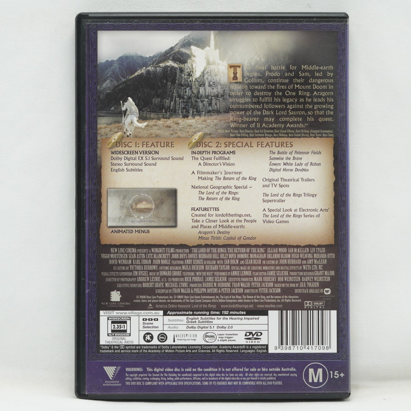 The Lord of the Rings The Return of the King (DVD, 2003) Region 4 Like New
