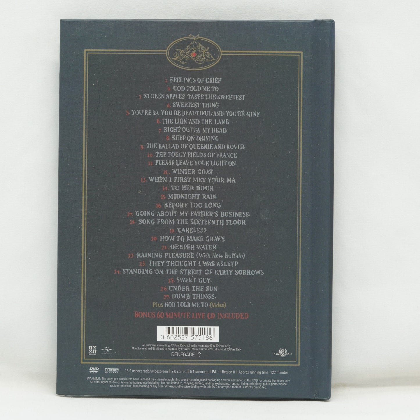 Paul Kelly LIVE 'Stolen Apples' Special Edition Dvd And Audio Cd Rare!