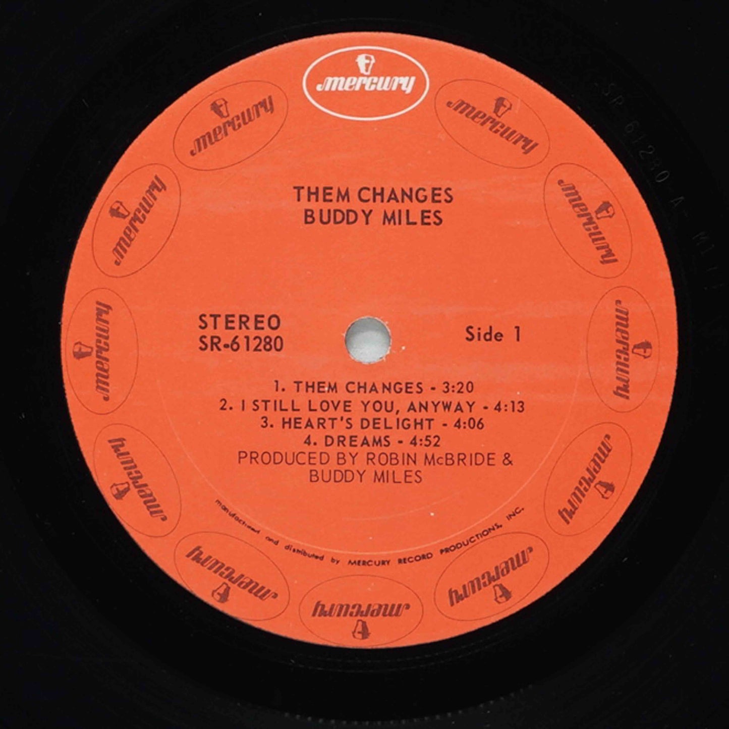 Record label for 'Them Changes' by Buddy Miles with Mercury Records branding.