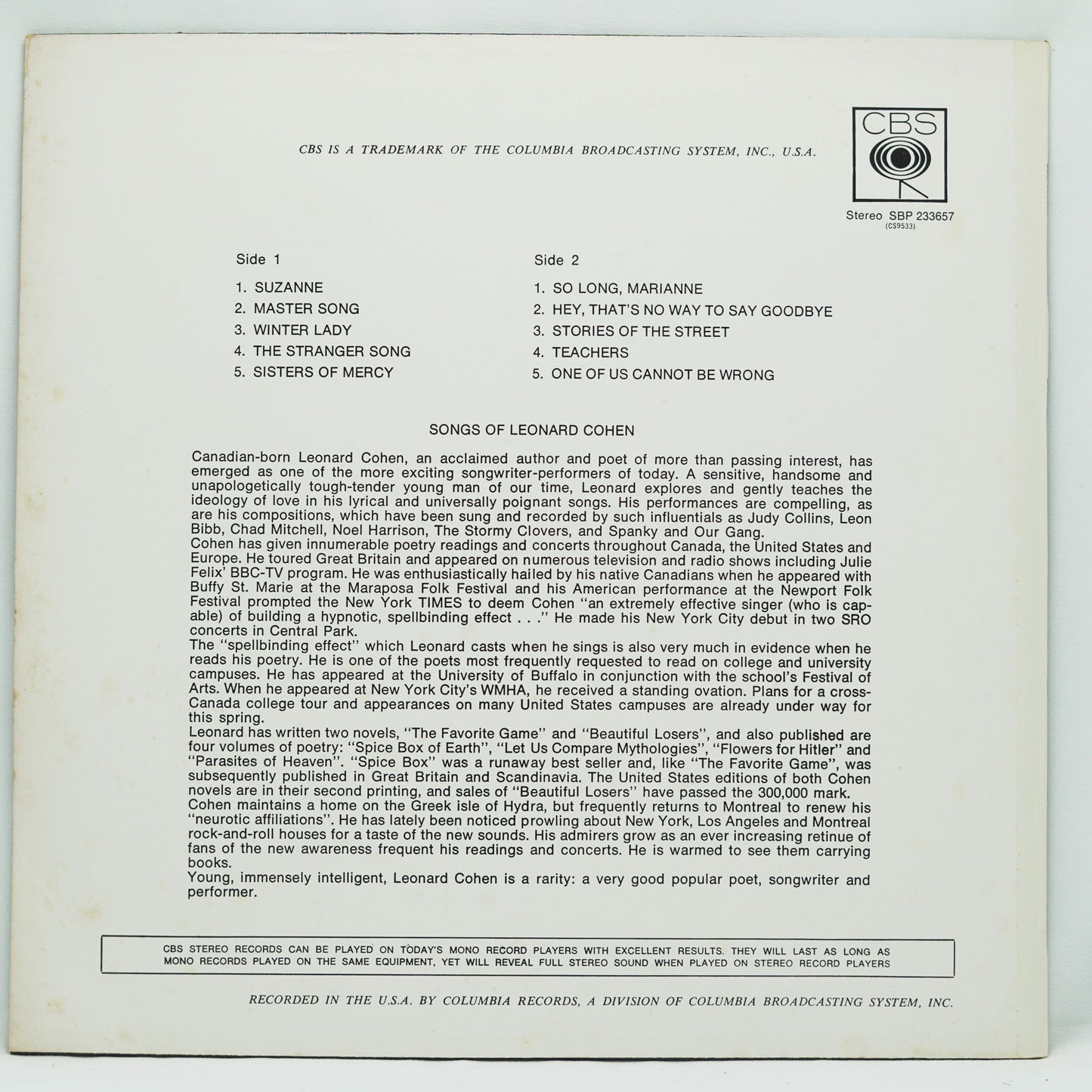 Leonard Cohen – Songs Of Leonard Cohen