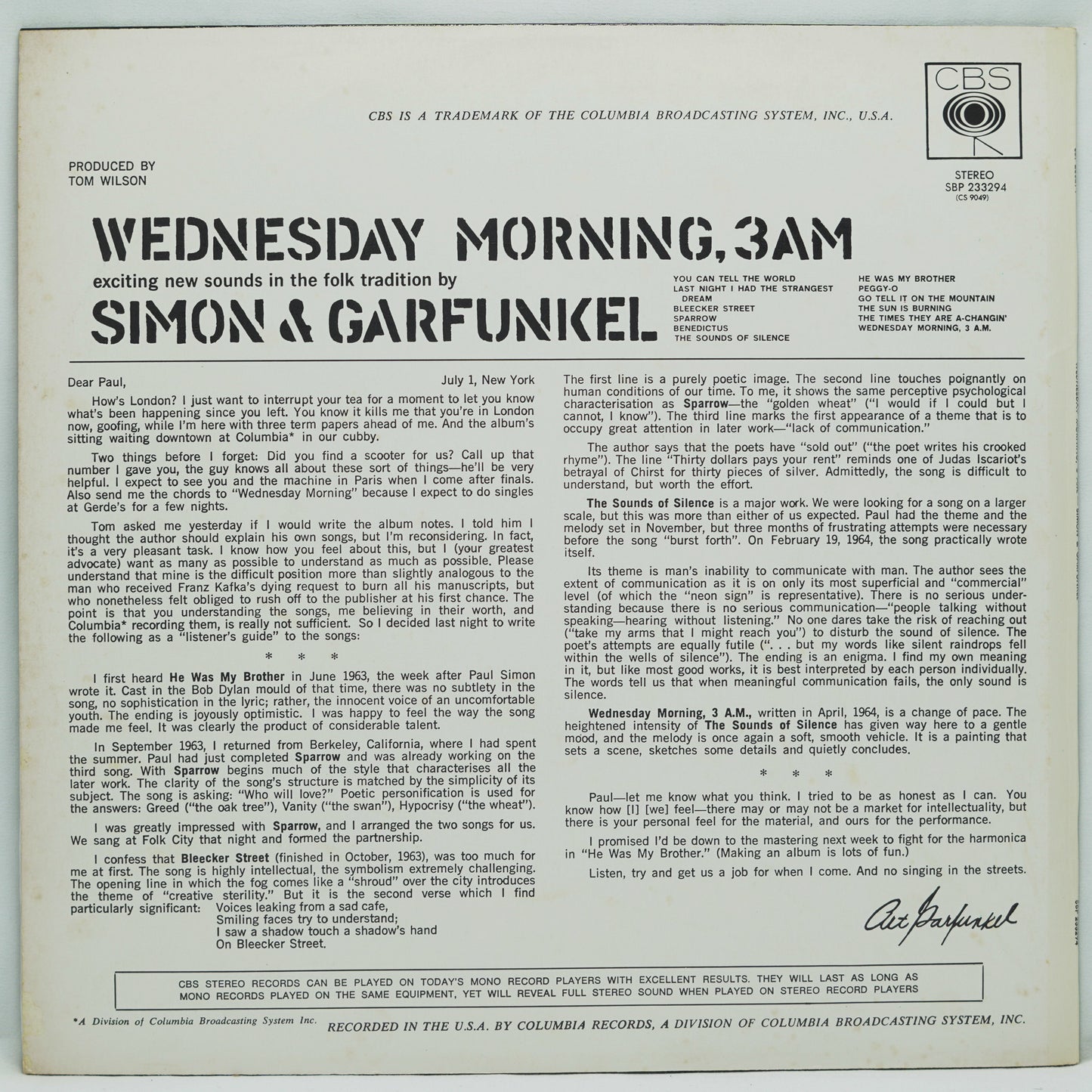 Simon & Garfunkel – Wednesday Morning, 3 A.M.