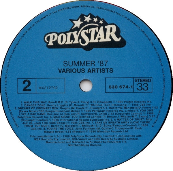 Various : Summer '87 (LP, Comp)