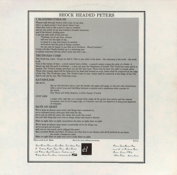 Shock Headed Peters : I, Bloodbrother Be (£4,000 Love Letter) (12", Single)