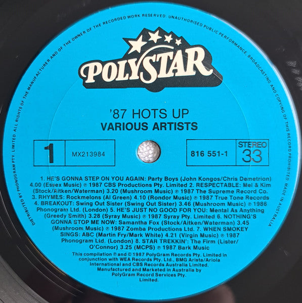 Various : '87 Hots Up (LP, Comp)