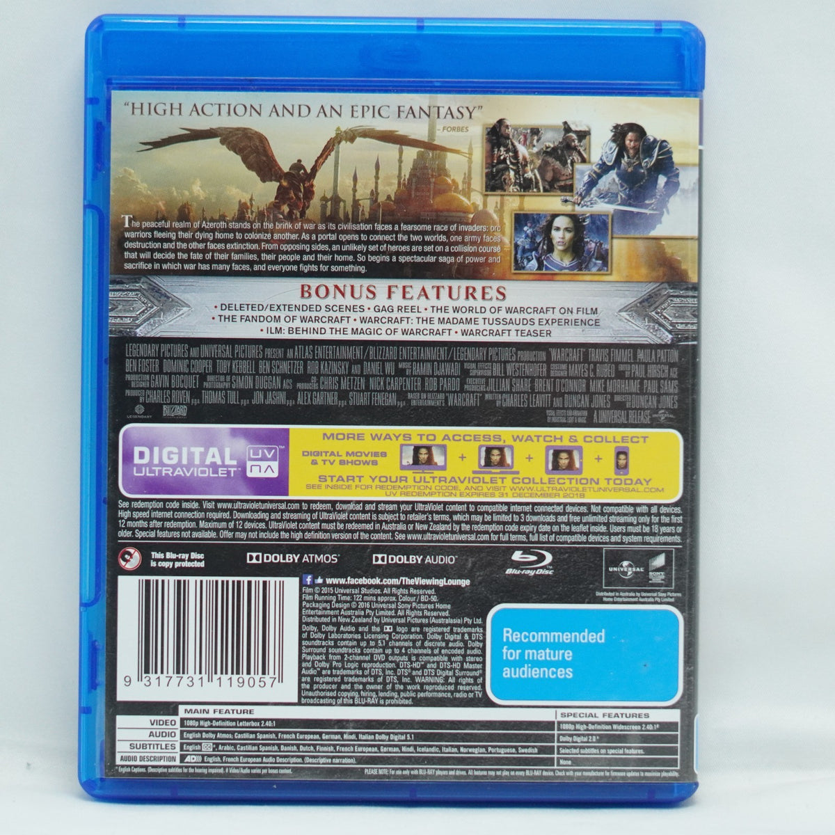 Warcraft-The Beginning (Blu-ray, 2016)