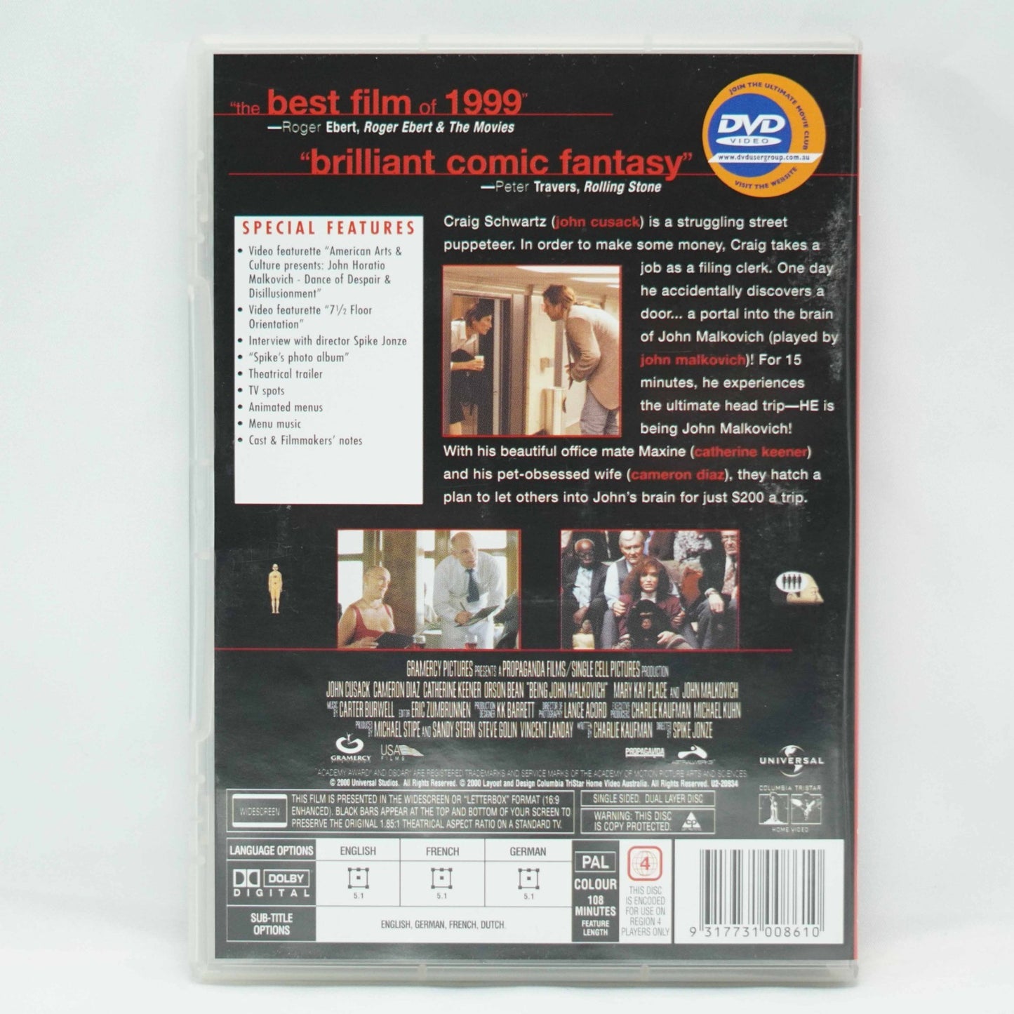 Being John Malkovich (DVD, 1999) VGC - Region 4