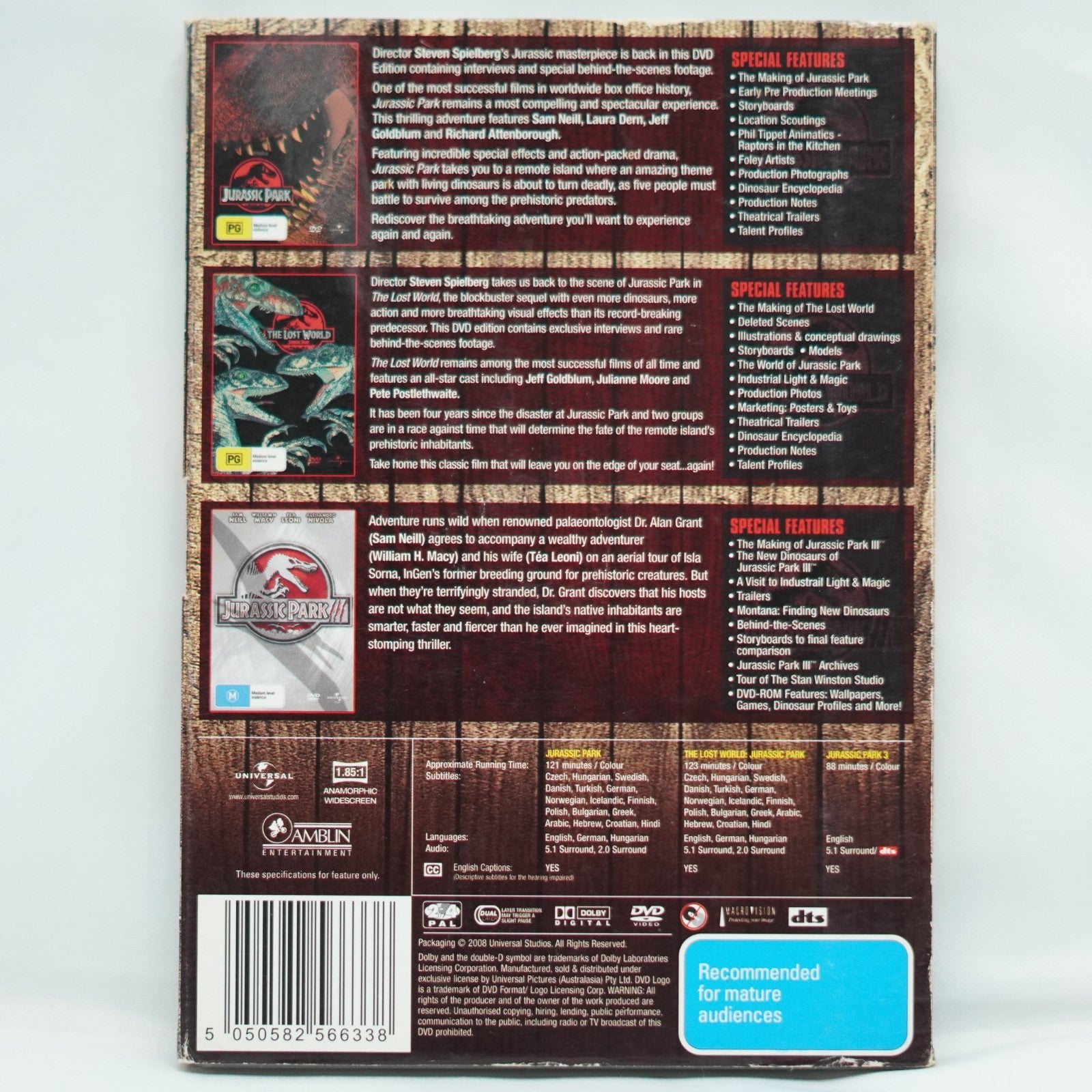 Jurassic Park / Jurassic Park: the Lost World / Jurassic Park III (Box Set, DVD)