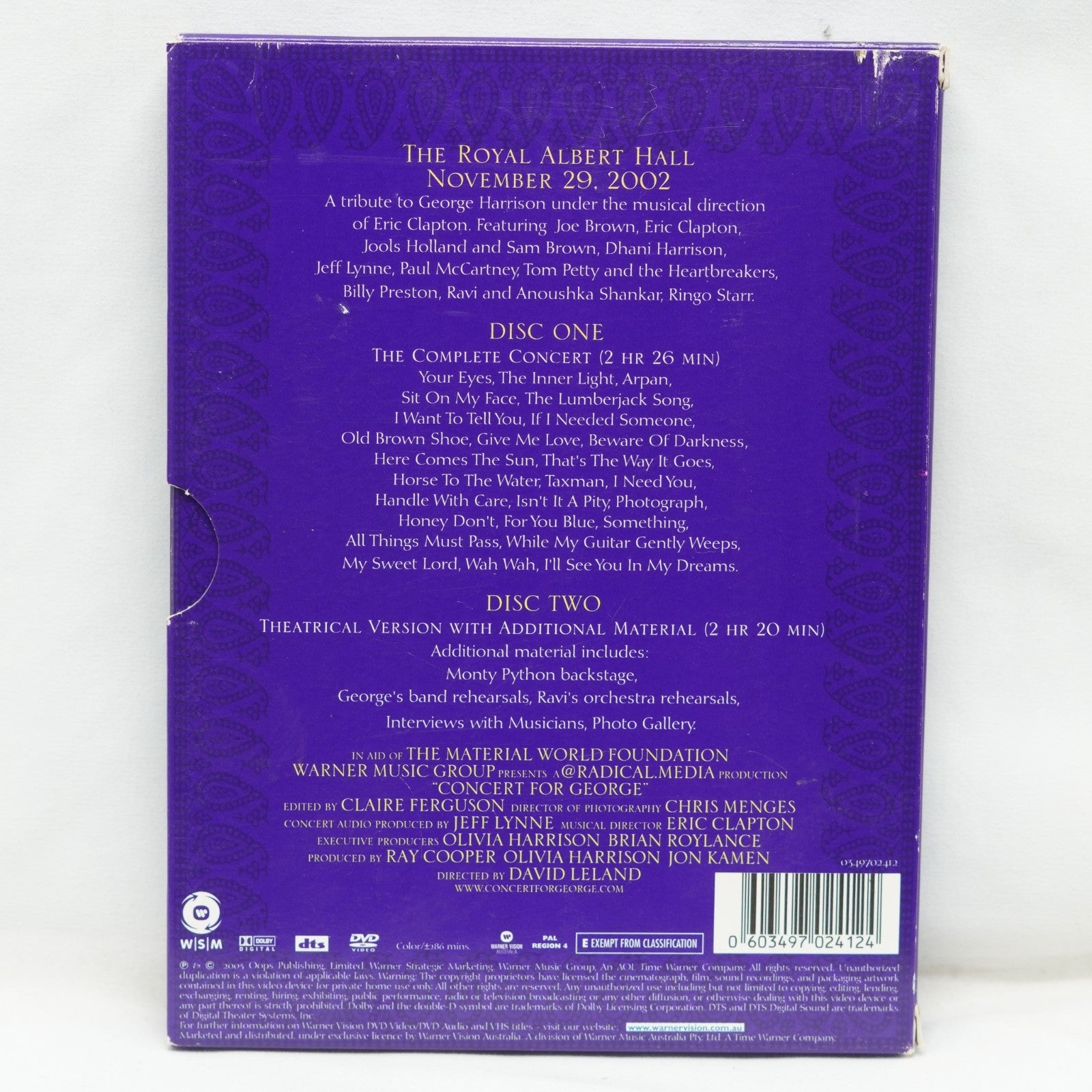 Concert For George (The Beatles) 2 Disc All Region DVD George Harrison