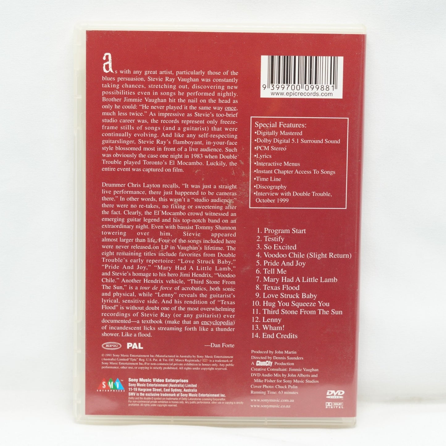 Stevie Ray Vaughan and Double Trouble-Live at the El Mocambo (DVD, 1991)