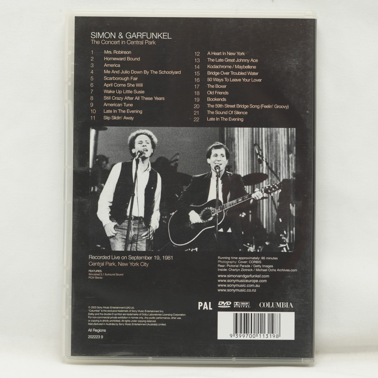 Simon And Garfunkel The Concert In Central Park - DVD - Region 0