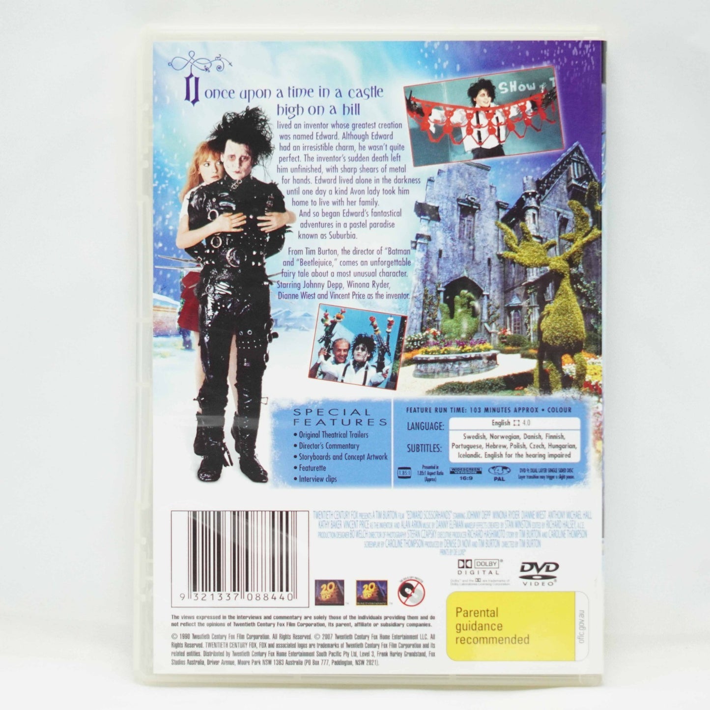 Edward Scissorhands (DVD, 1990) Region 4 Johnny Depp