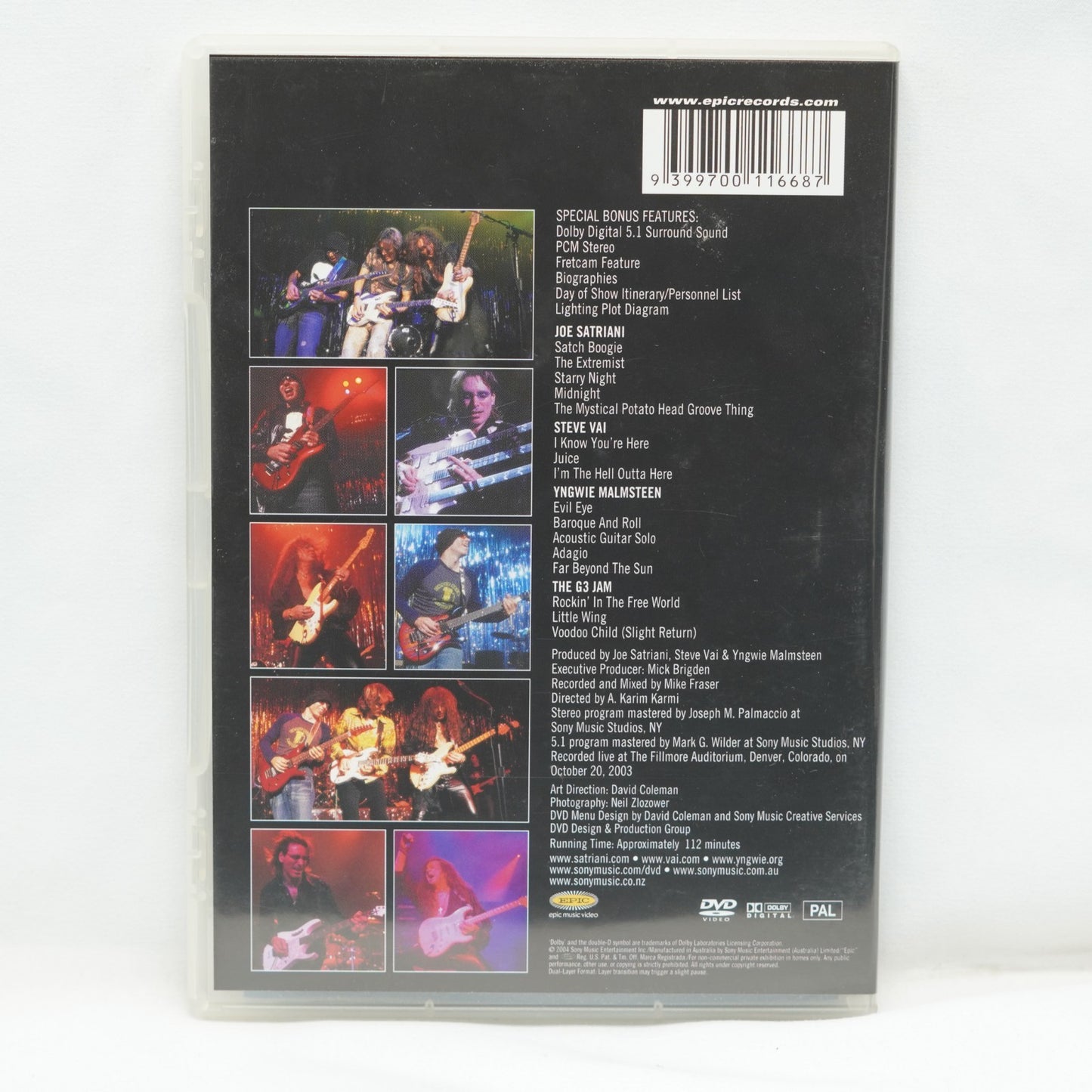 G3: Live In Denver (DVD, 2003) VG Steve Vai Joe Satriani Yngwie Malmsteen Guitar