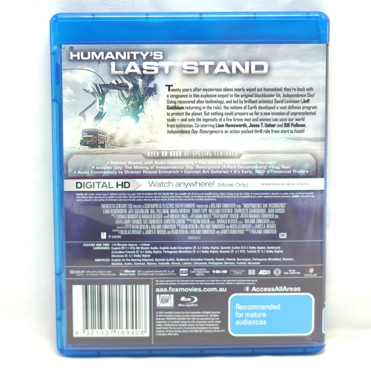 Independence Day Resurgence |  (Blu-ray, 2016)  Region B