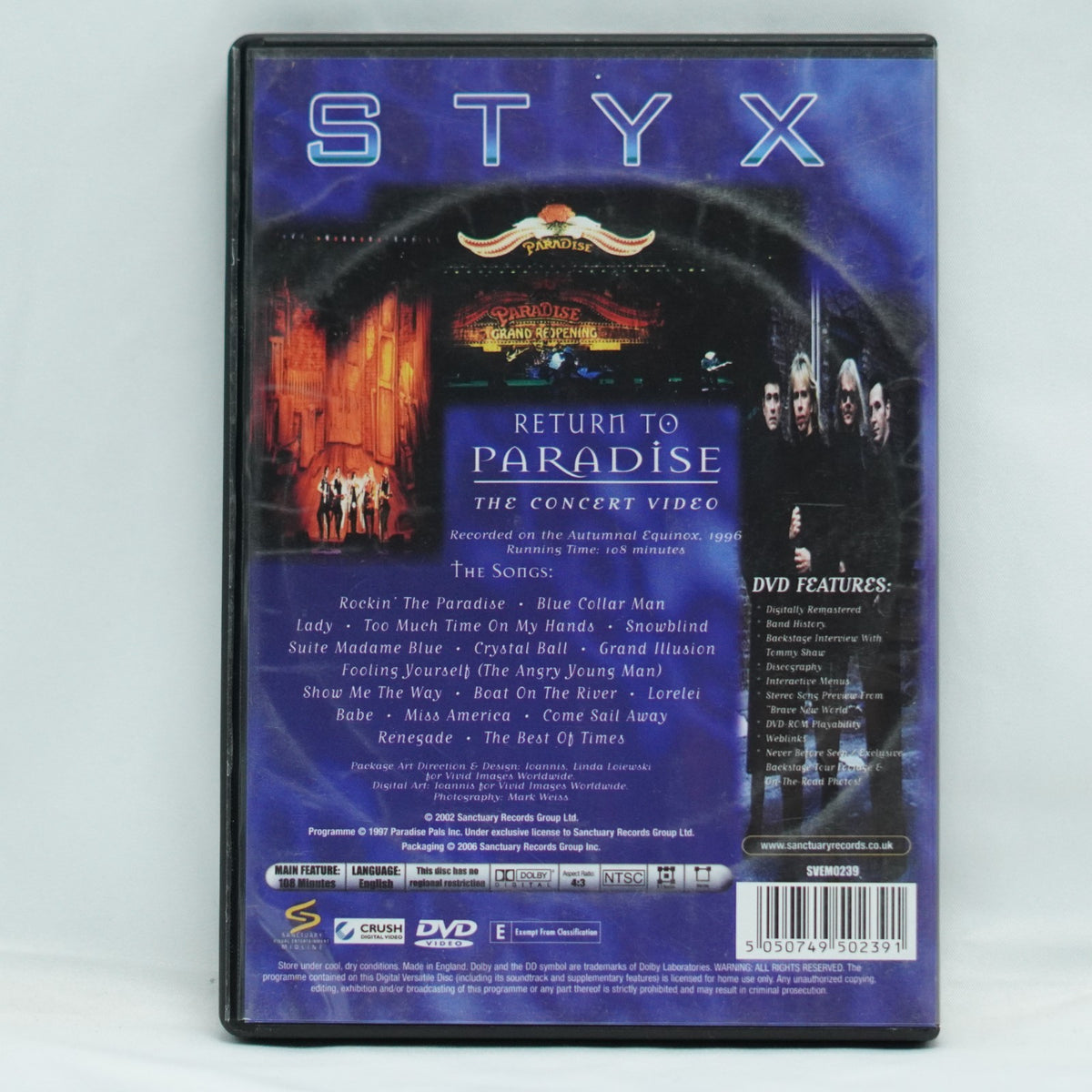 STYX - RETURN TO PARADISE DVD