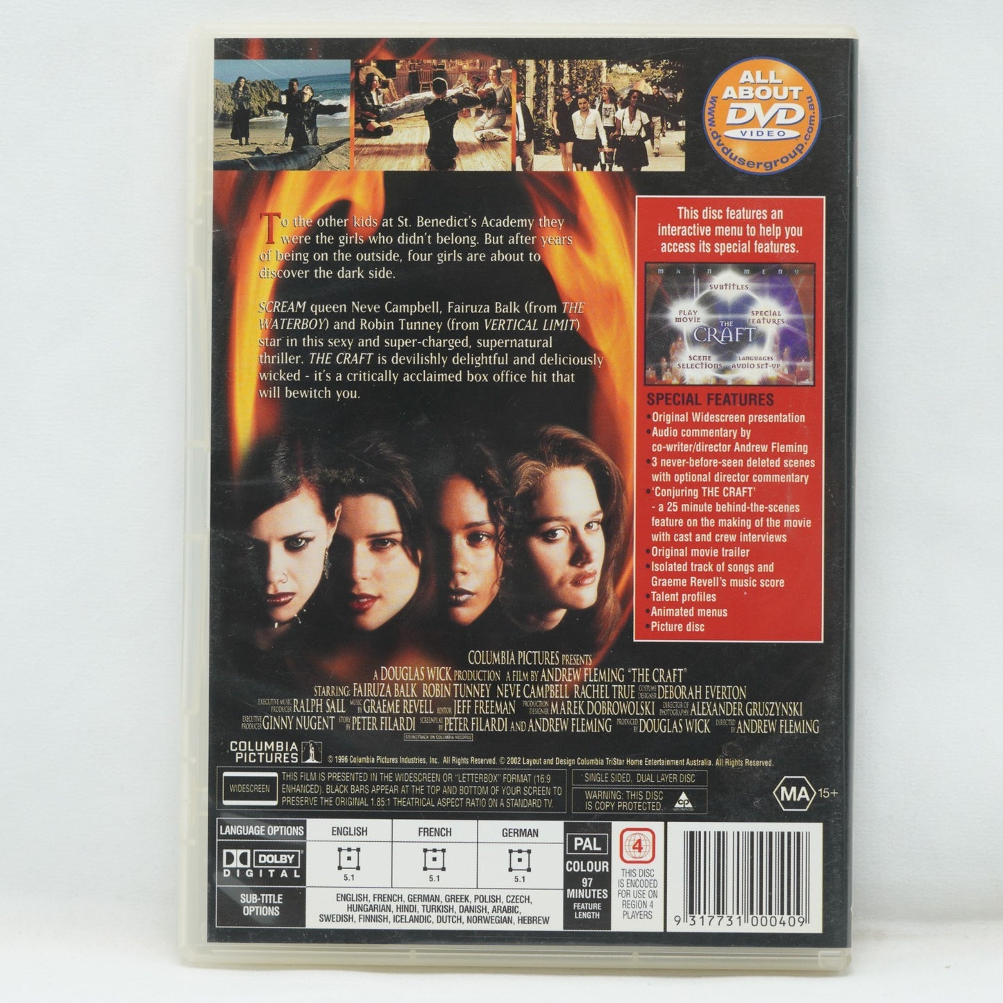 The Craft DVD, 1996 Collector's Edition Region 4 PAL Neve Campbell
