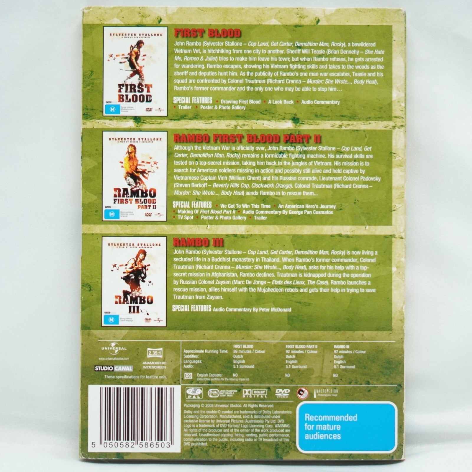Rambo Trilogy (3-Disc Box Set, DVD, 1982)