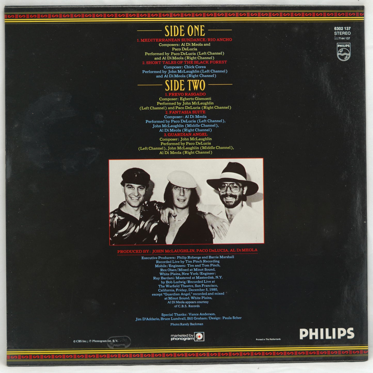 Al Di Meola / John McLaughlin / Paco De Lucia* ‎– Friday Night In San Francisco