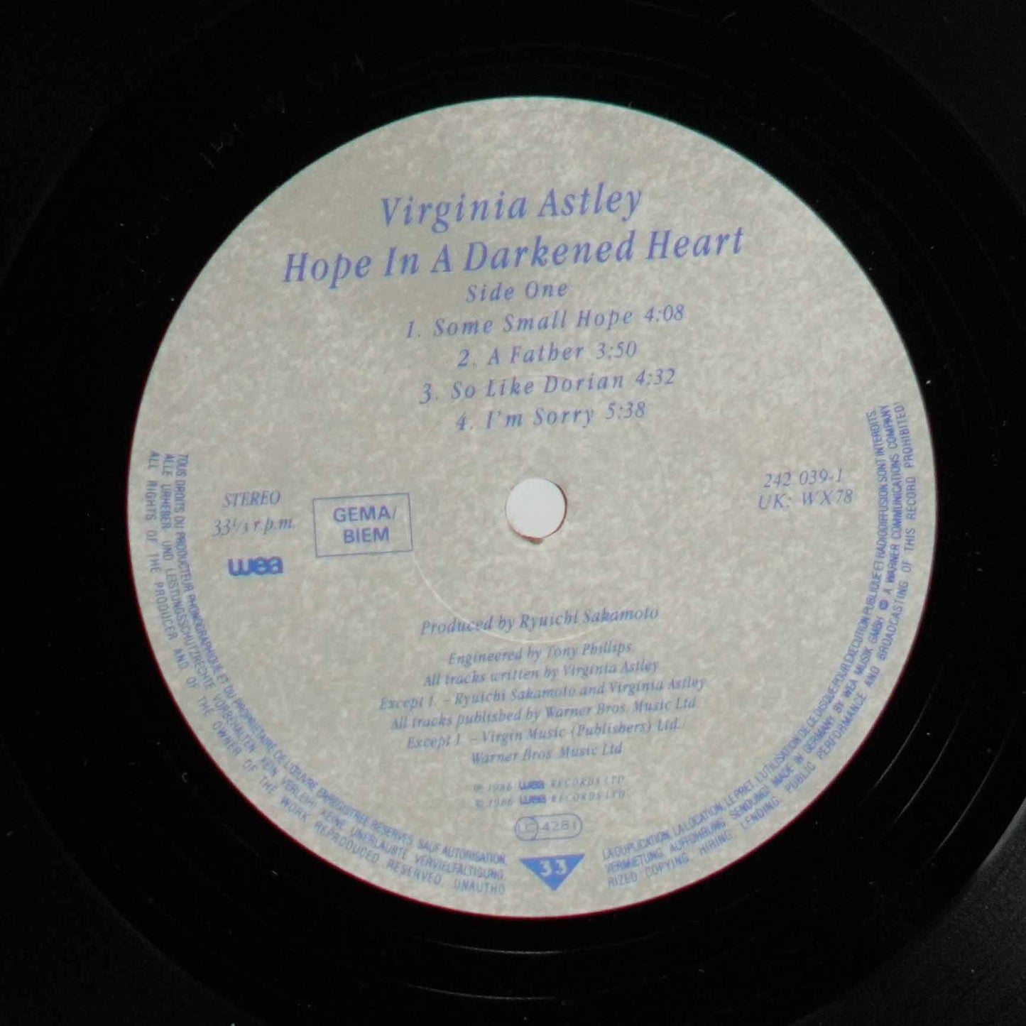 Virginia Astley ‎– Hope In A Darkened Heart