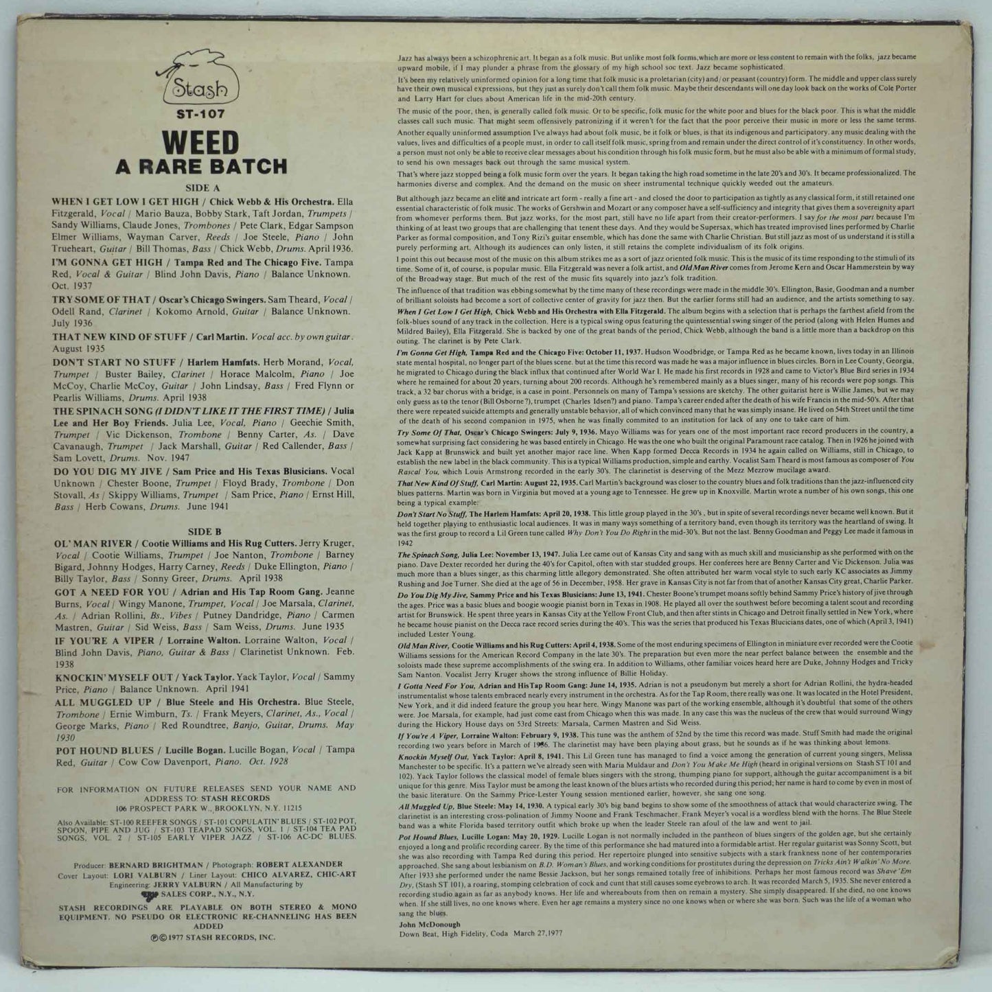 Various – Weed: A Rare Batch (Classic Jazz Vocals)